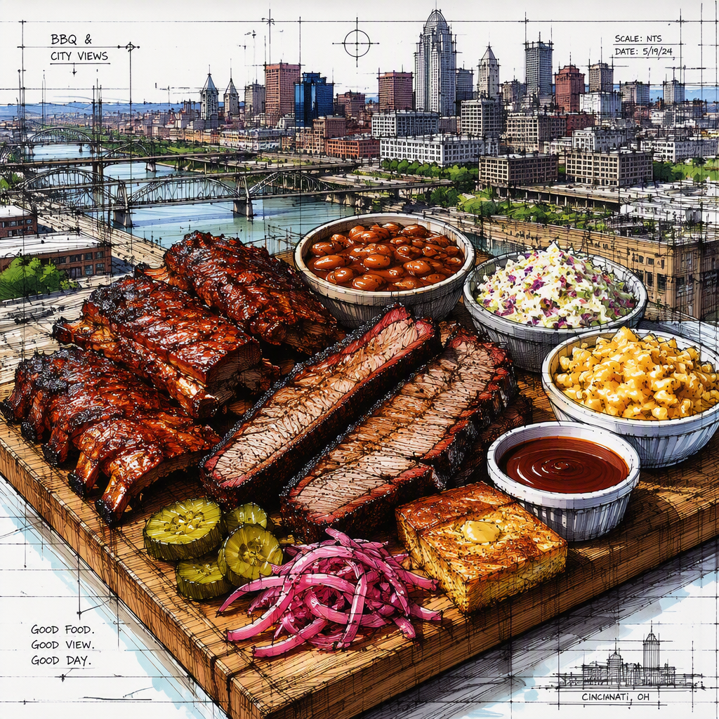 Perinteistä texasilaisesta barbecue-ruokaa tarjoilulautasella