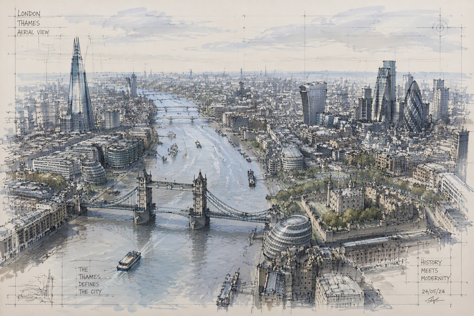 Thames-joki ja Lontoon kaupunkinäkymä
