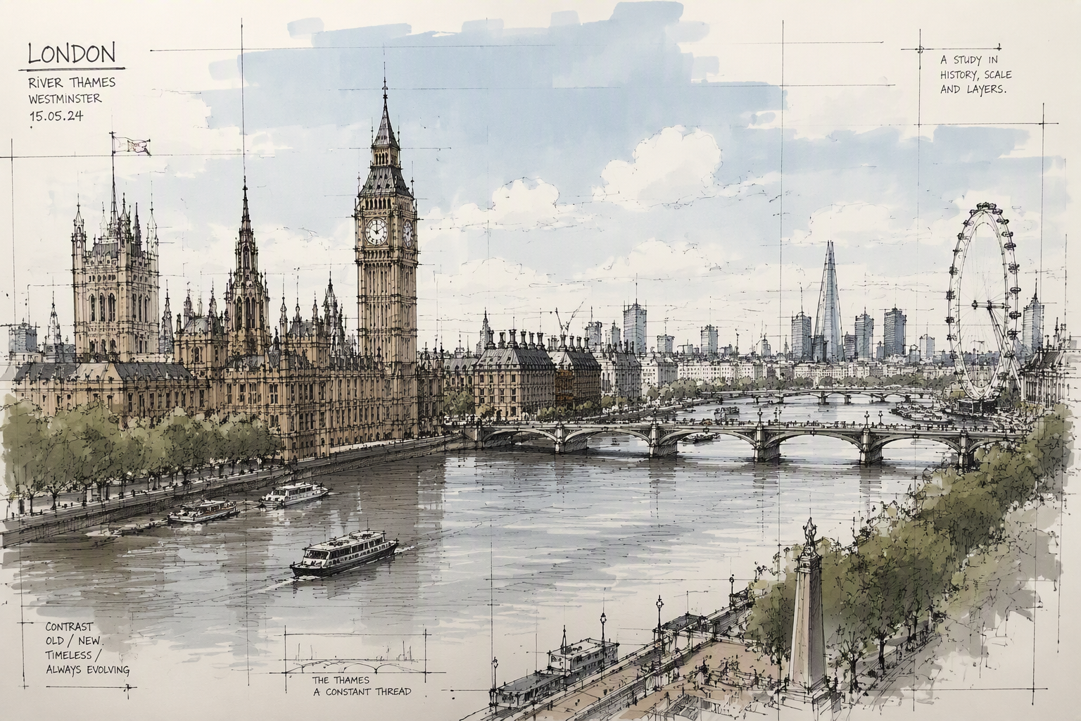 Lontoon kaupunkimaisema ja Thames-joki