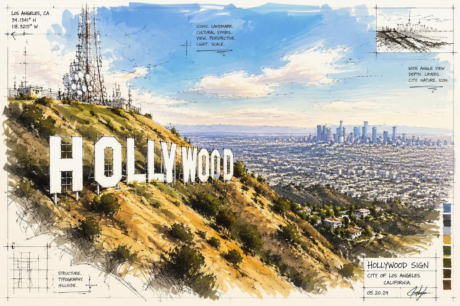 Hollywood-kyltti kukkuloiden päällä