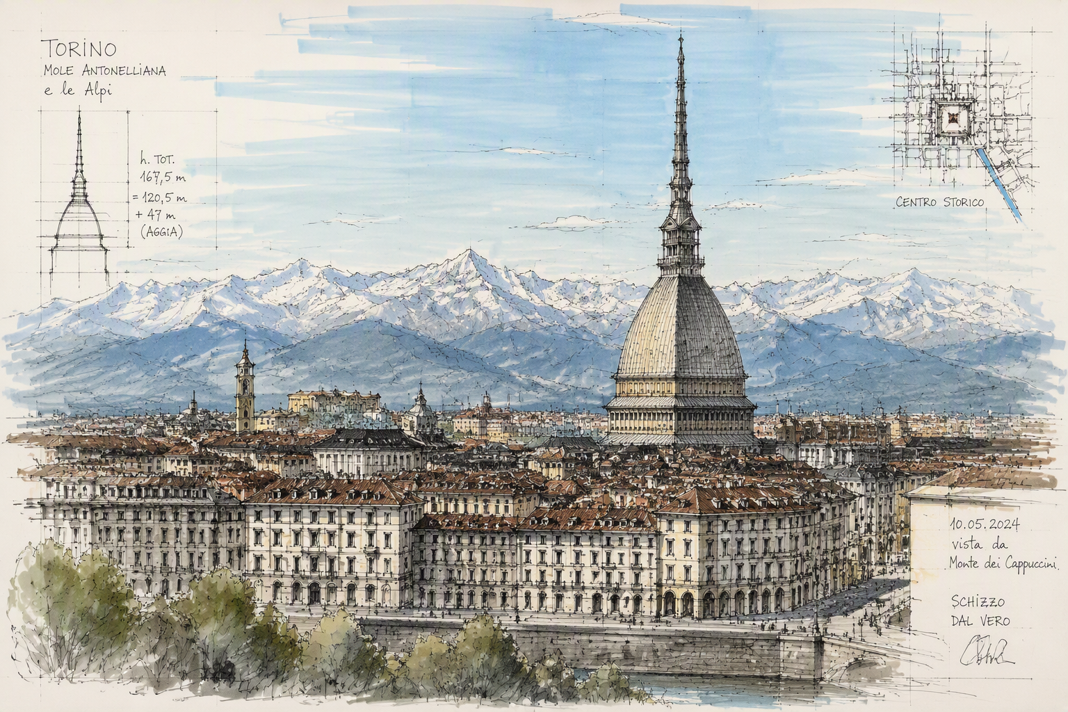 Mole Antonelliana kohoaa Torinon ylle