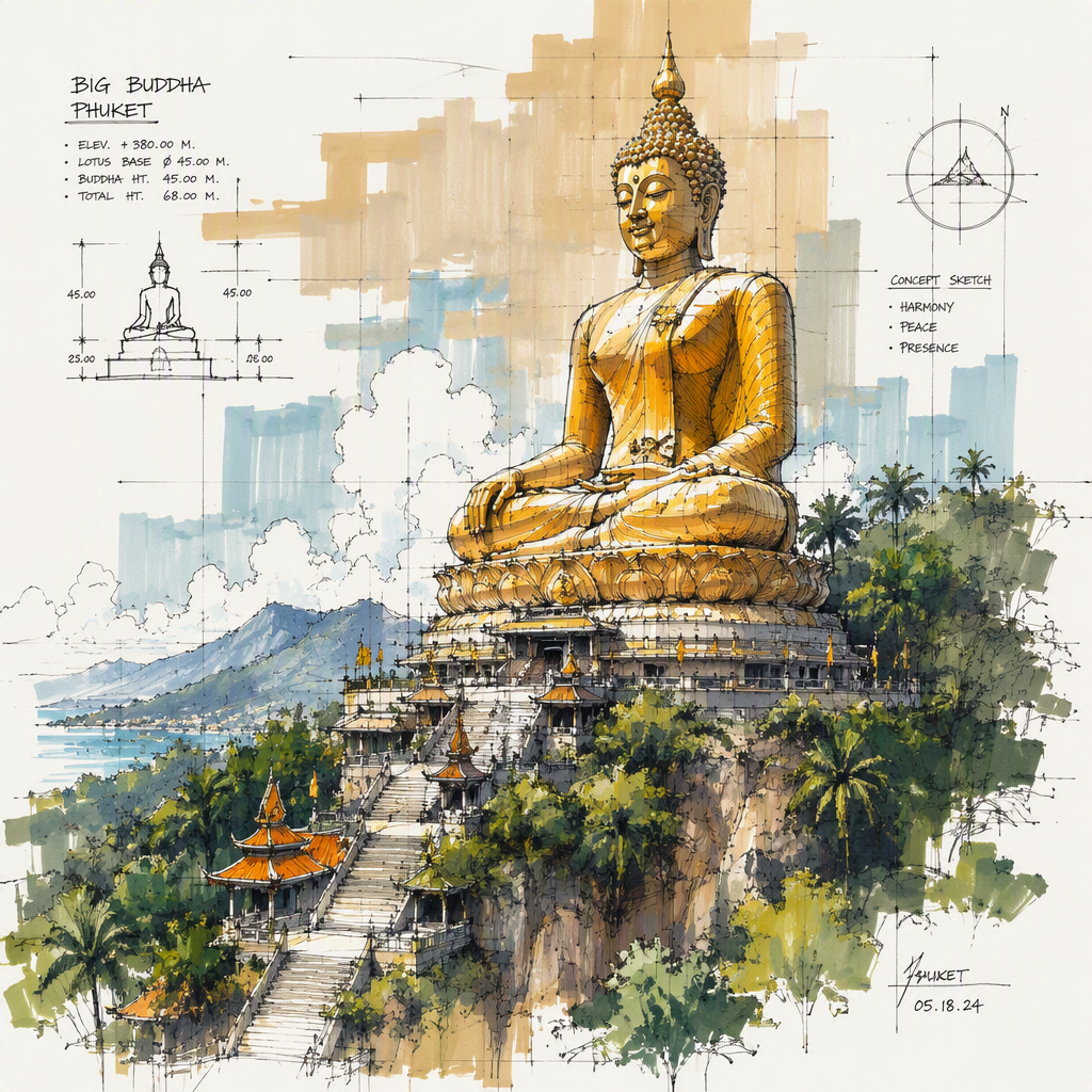 Kultainen Buddha-patsas vuoren rinteellä