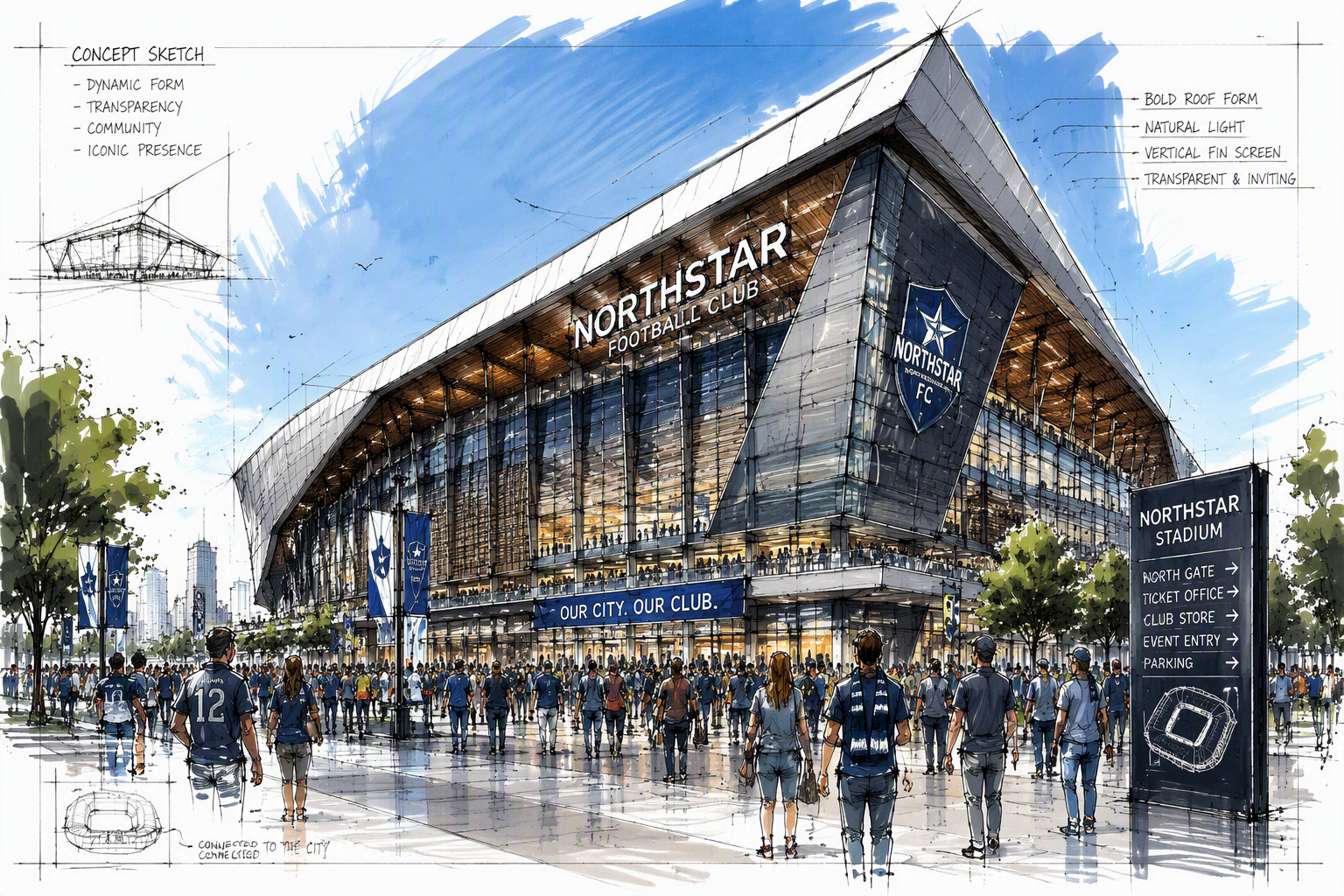 Moderni jalkapallostadion Torinossa kirkkaana päivänä