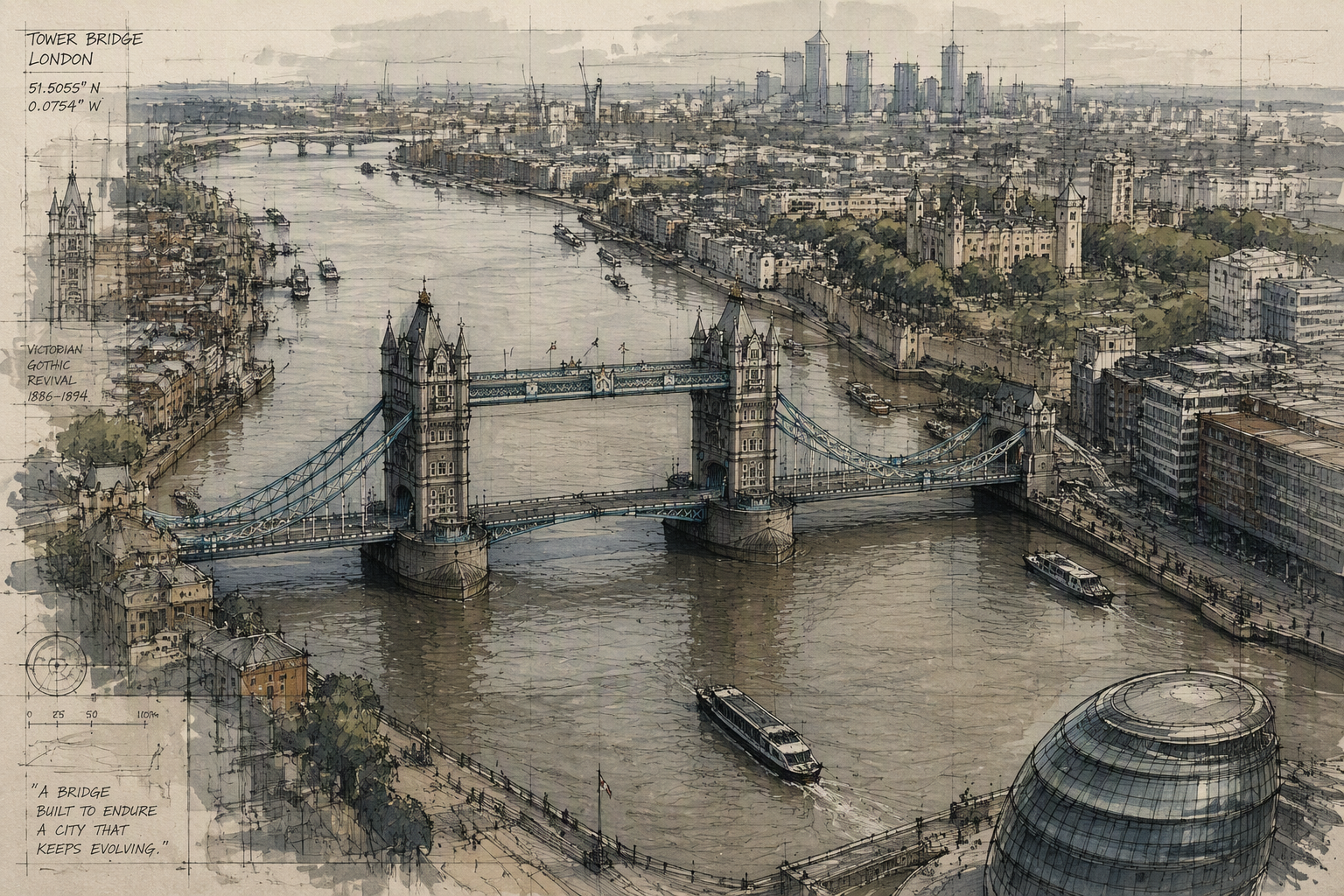 Tower Bridge ja Thames-joki Lontoon yllä