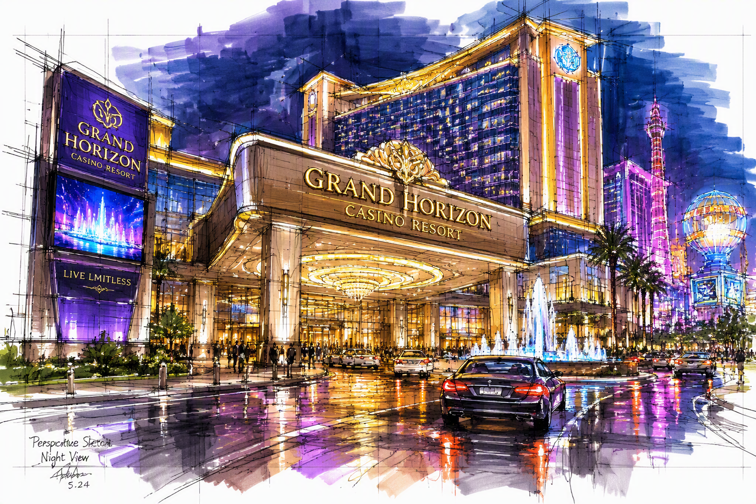 Las Vegasin kasinoiden loistetta yövalaistuksessa