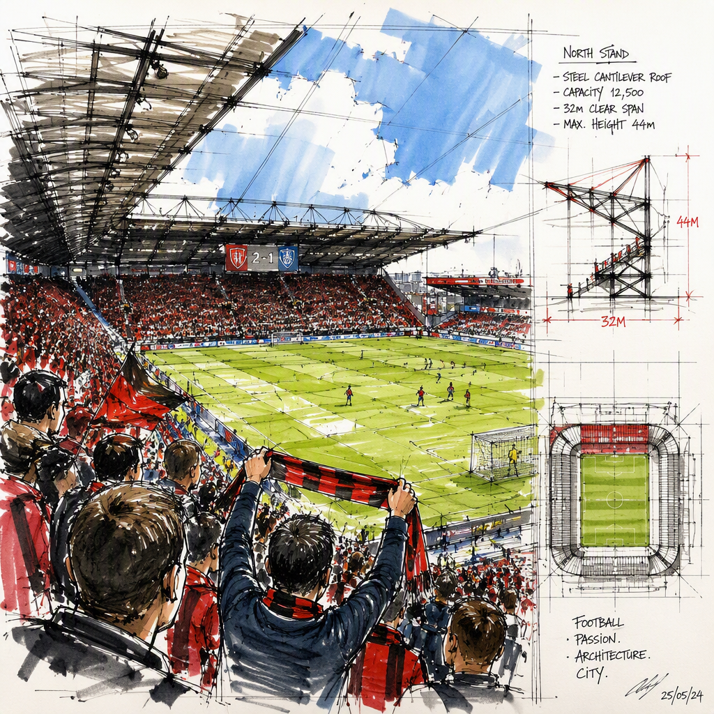 Jalkapallostadion täynnä tunnelmaa ottelun aikana Jalkapallostadion täynnä tunnelmaa ottelun aikana