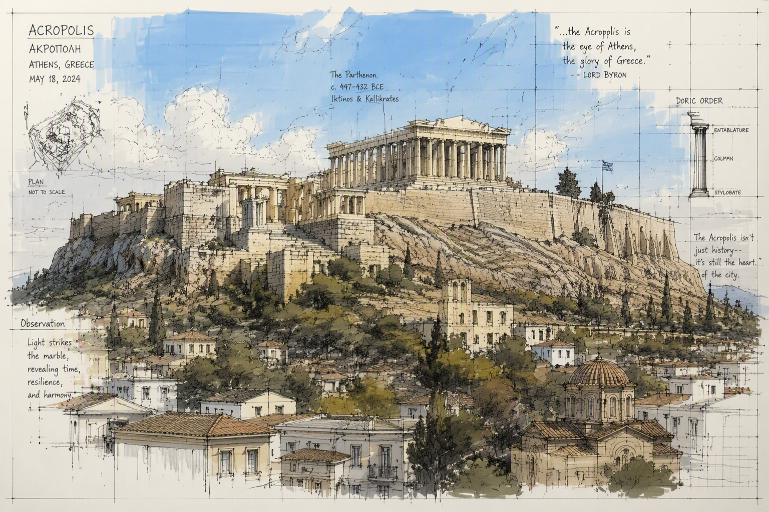 Akropolis ja muinaiset rauniot kukkulalla