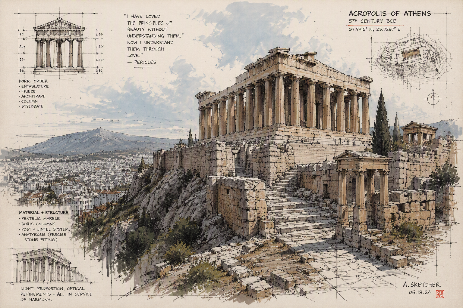 Akropolis ja Parthenon-temppeli kukkulalla