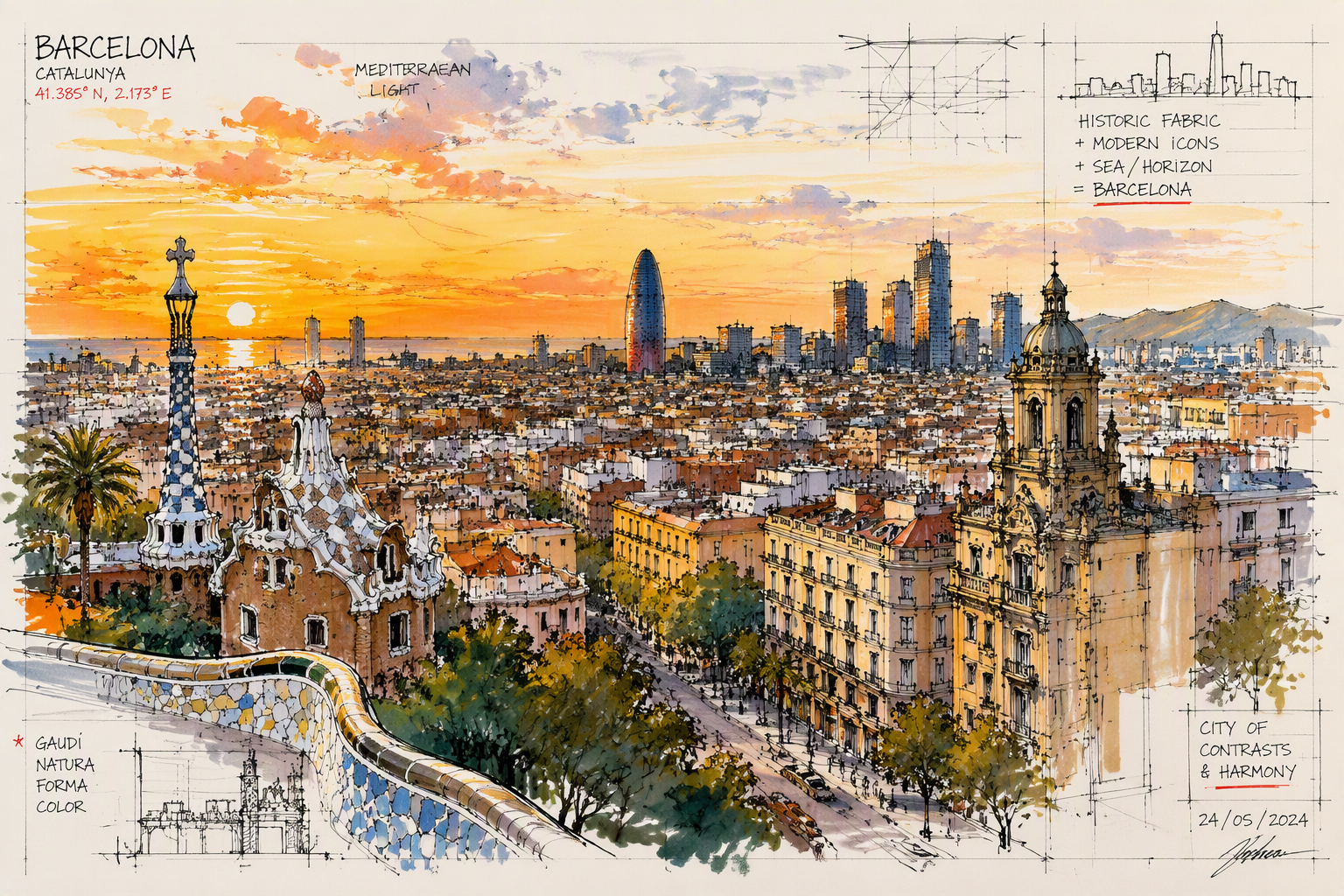 Barcelonan kaupunkimaisema ilta-auringossa Barcelonan kaupunkimaisema ilta-auringossa