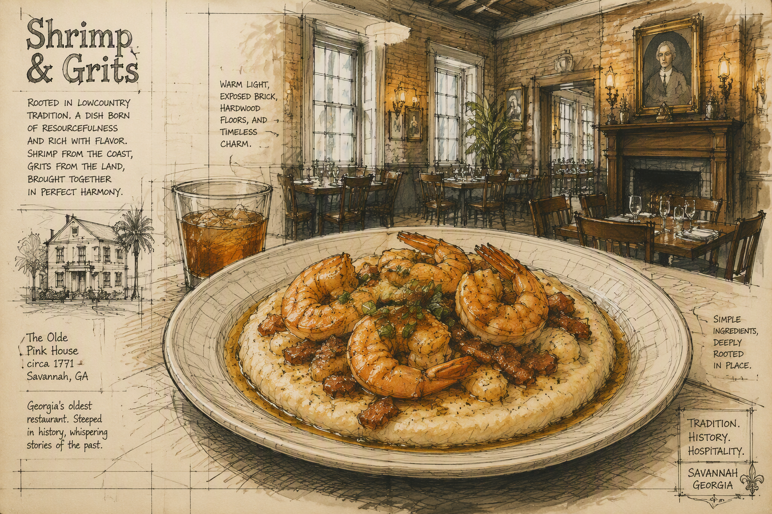 Etelävaltiolaista shrimp and grits -ruokaa