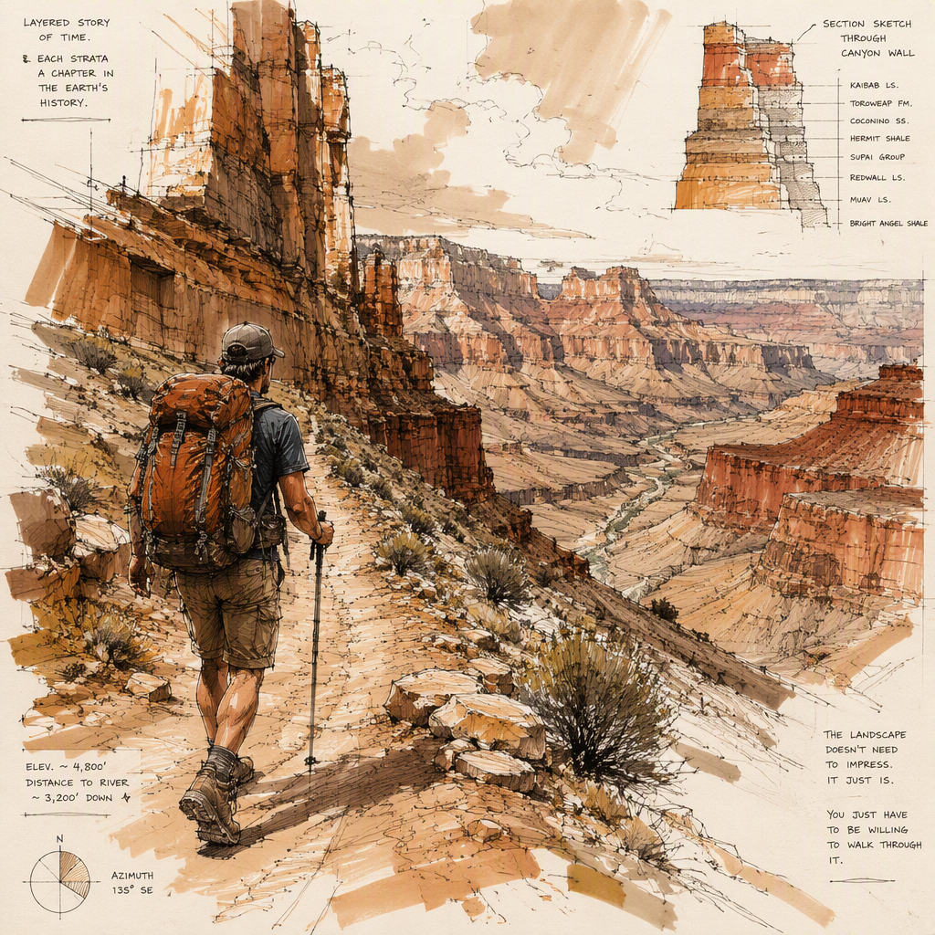 Vaeltaja polulla Grand Canyonin jylhissä maisemissa