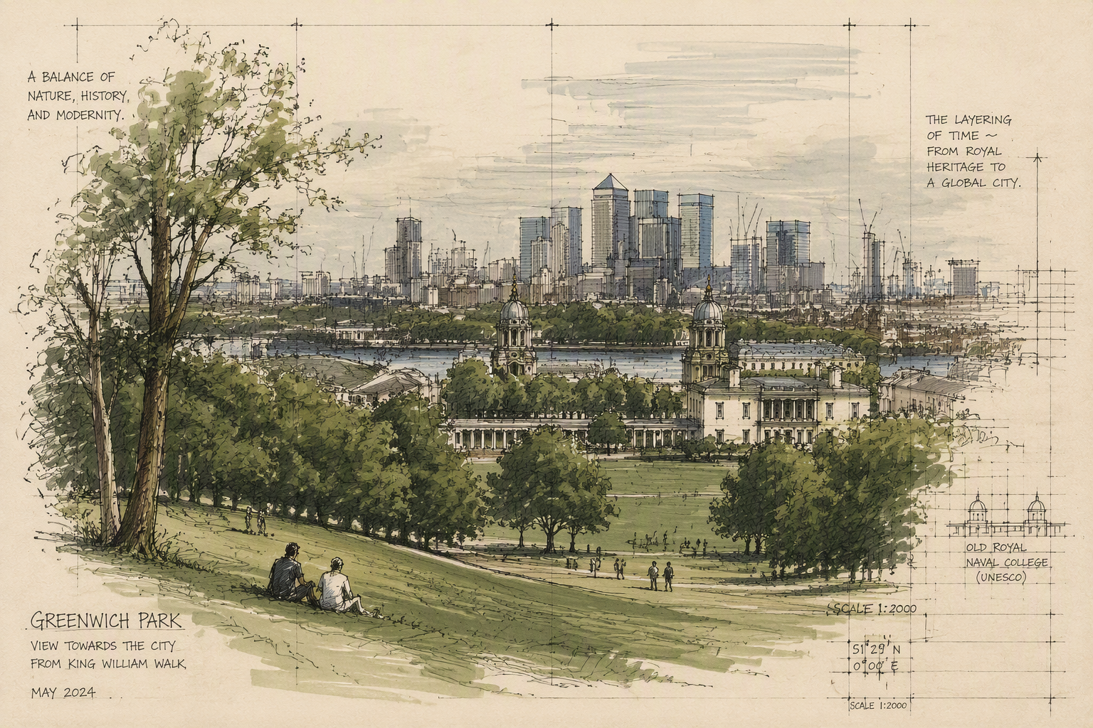 Greenwich Park ja näkymät Lontoon ylle