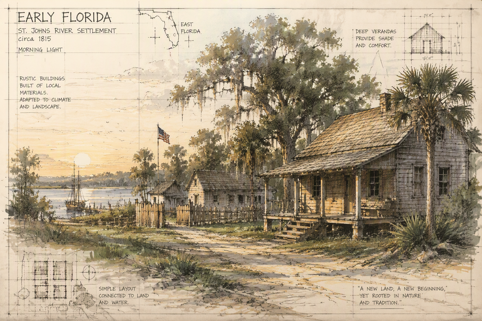 Historiallinen Floridan maisema 1800-luvulla
