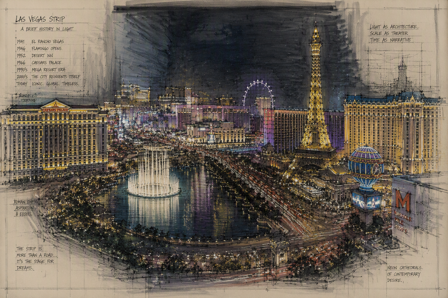 Las Vegasin kasinokortteli yöllä neonvalojen loisteessa