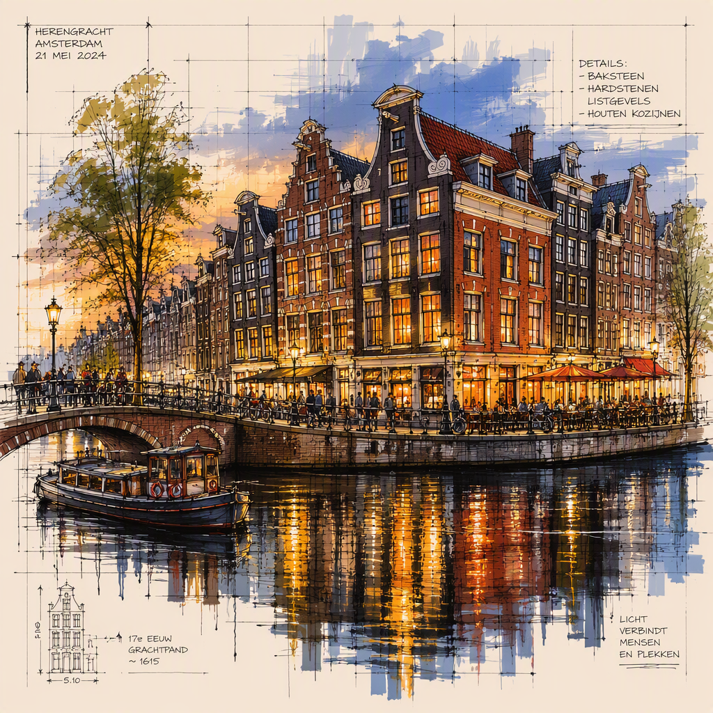Tunnelmallisia kanavan varren taloja Amsterdamissa hämärässä Tunnelmallisia kanavan varren taloja Amsterdamissa hämärässä