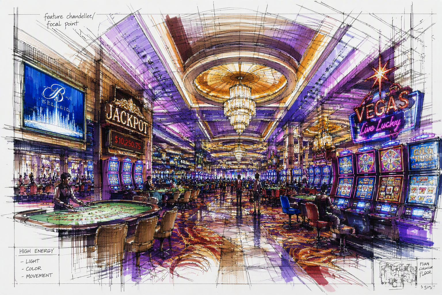 Las Vegasin kasinon pelisali loistavilla valoilla