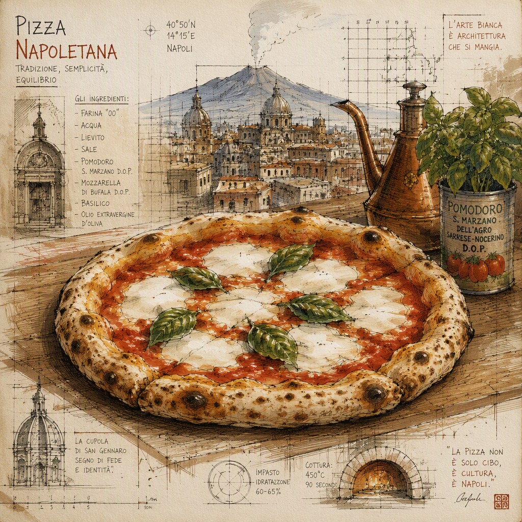 Perinteinen napolilainen pizza puupöydällä Perinteinen napolilainen pizza puupöydällä