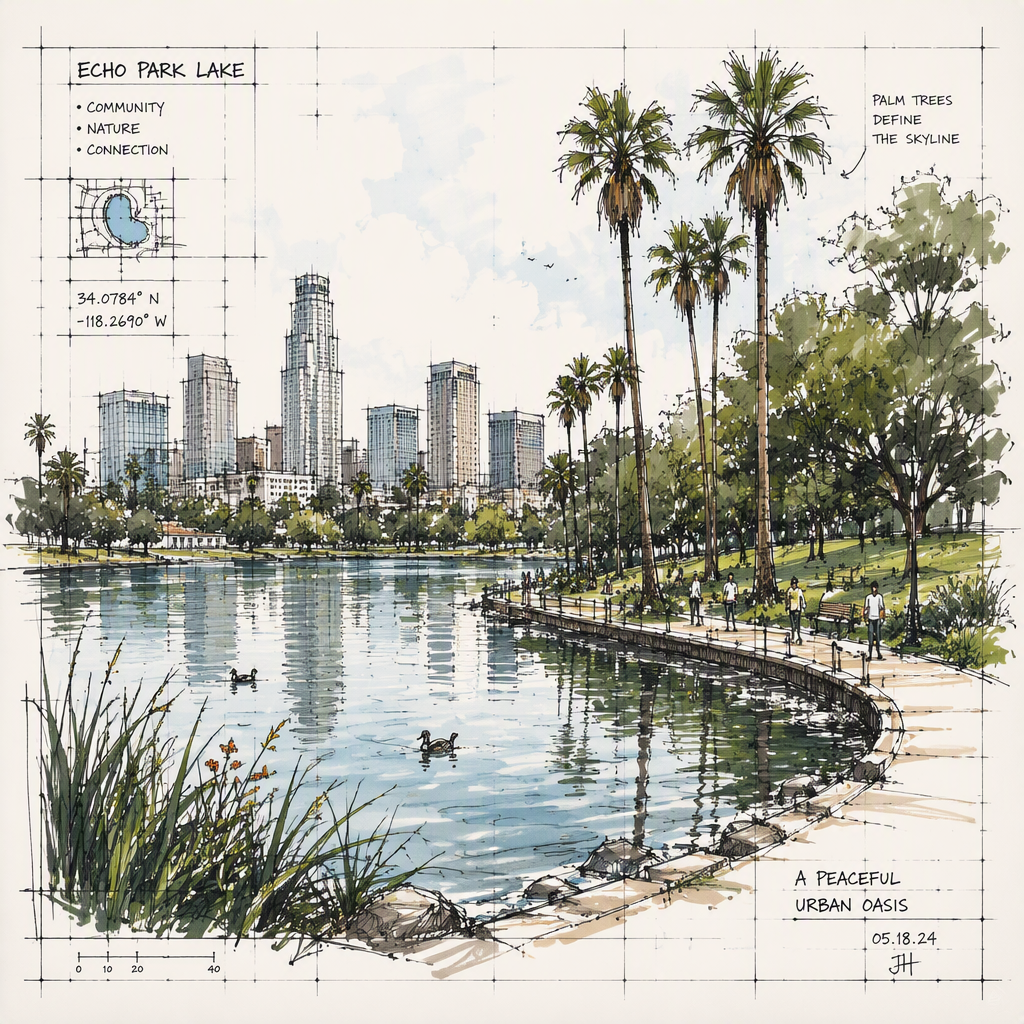 Rauhallinen puisto ja järvimaisema kaupungin keskellä Rauhallinen puisto ja järvimaisema kaupungin keskellä