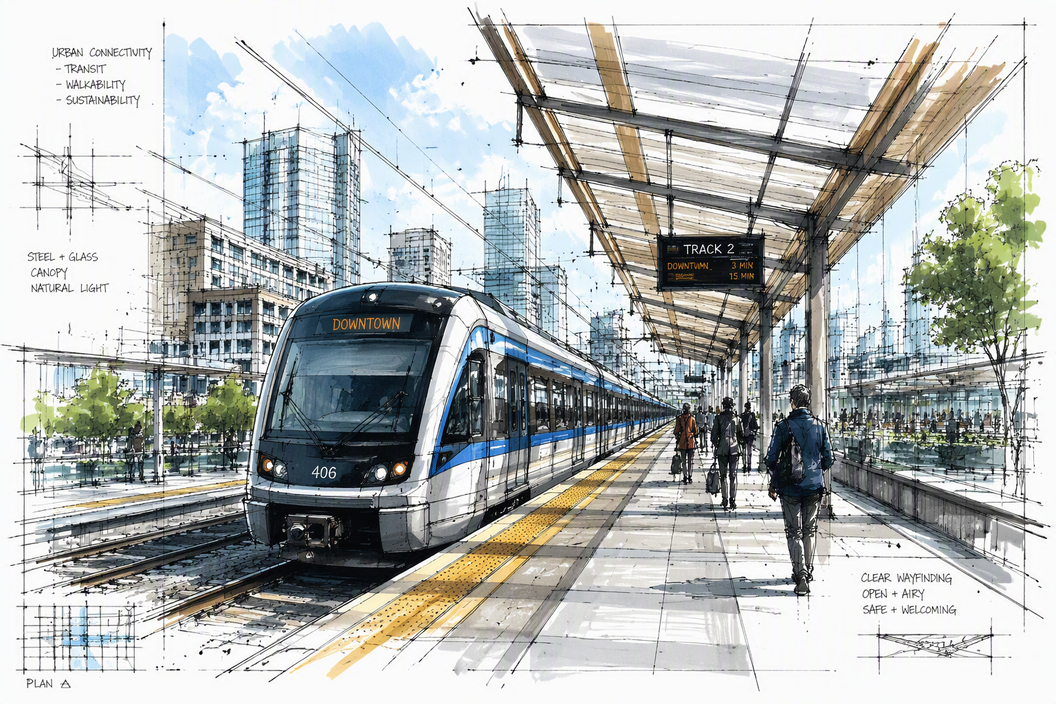 SunRail-juna saapumassa rautatieasemalle