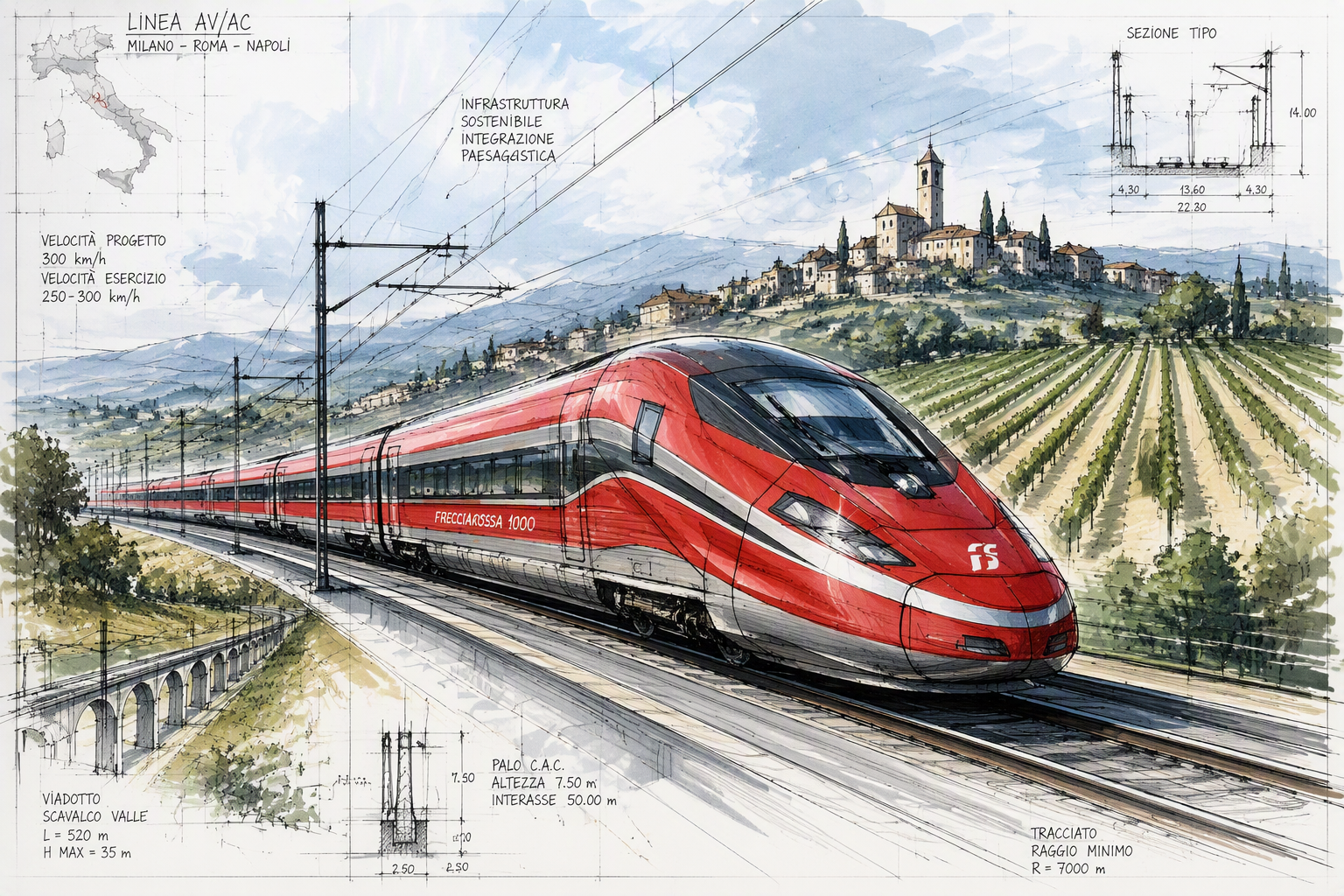 Moderni suurnopeusjuna Italian maaseudun halki Moderni suurnopeusjuna Italian maaseudun halki