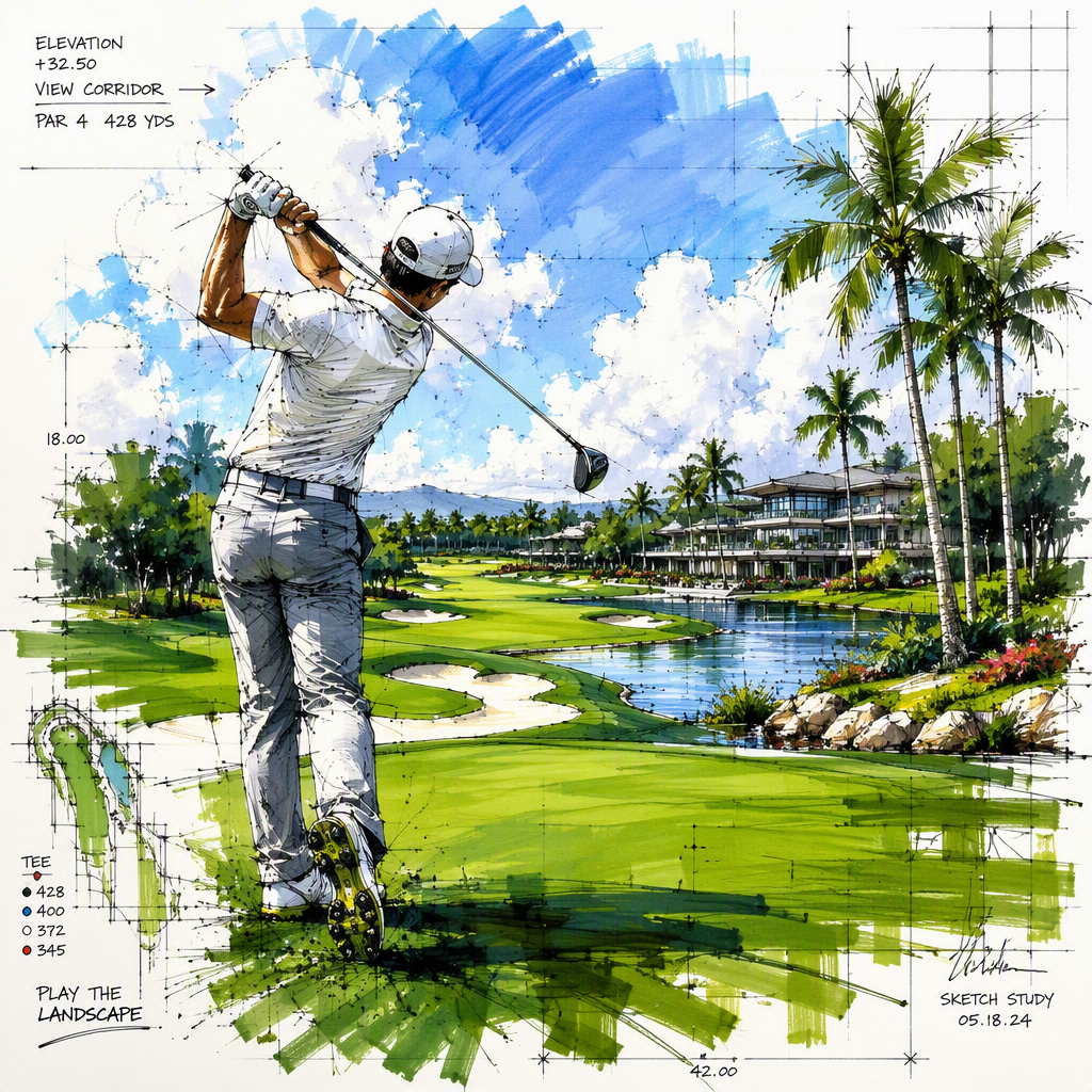 Golfaaja vihreällä golfkentällä Thaimaassa