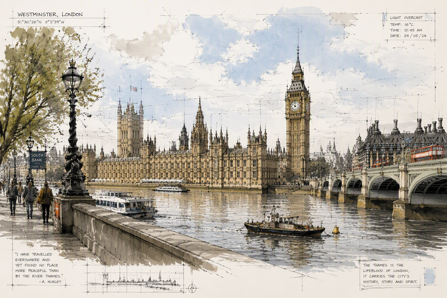 Big Ben ja Westminsterin palatsi Thames-joen rannalla