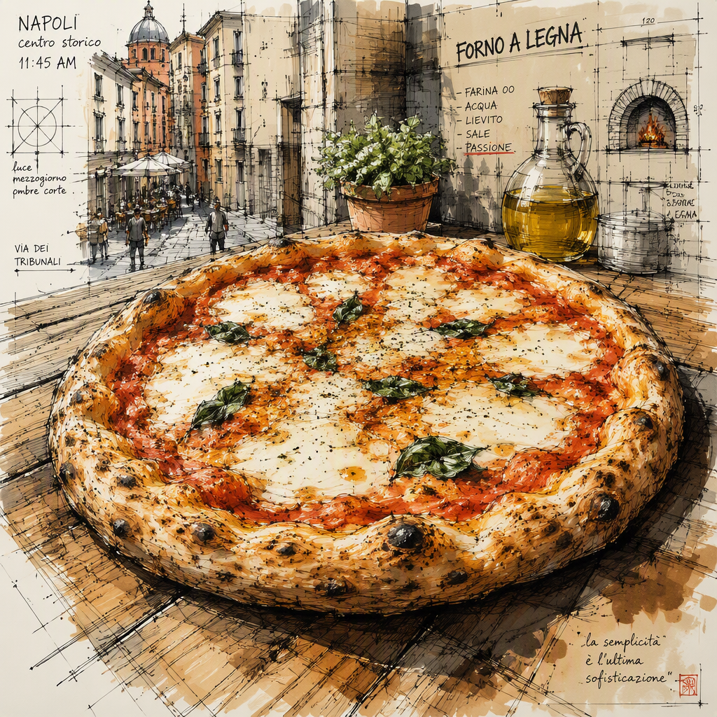 Tuore napolilainen pizza puupöydällä
