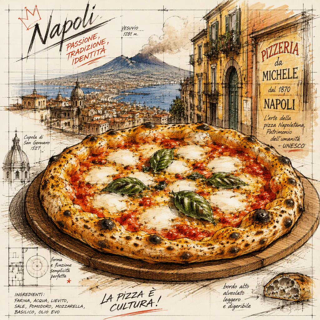 Aito napolilainen pizza puualustalla
