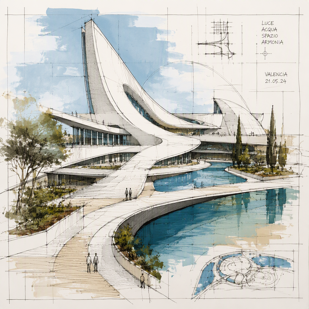 Futuristinen tiedemuseo ja sen moderni arkkitehtuuri