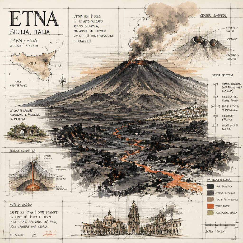 Etna-tulivuoren kraatteri ja laavakenttiä Sisiliassa
