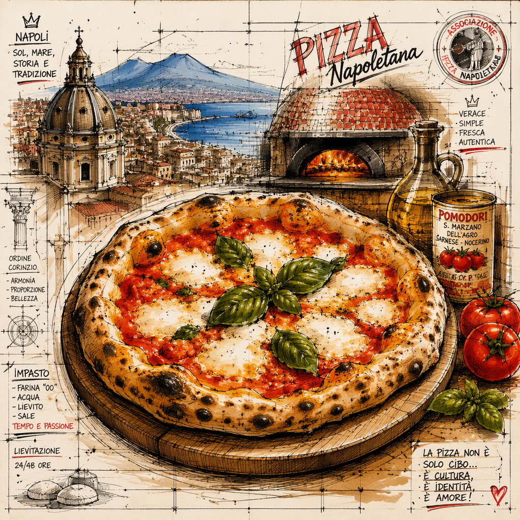 Tuore napolilainen pizza puualustalla