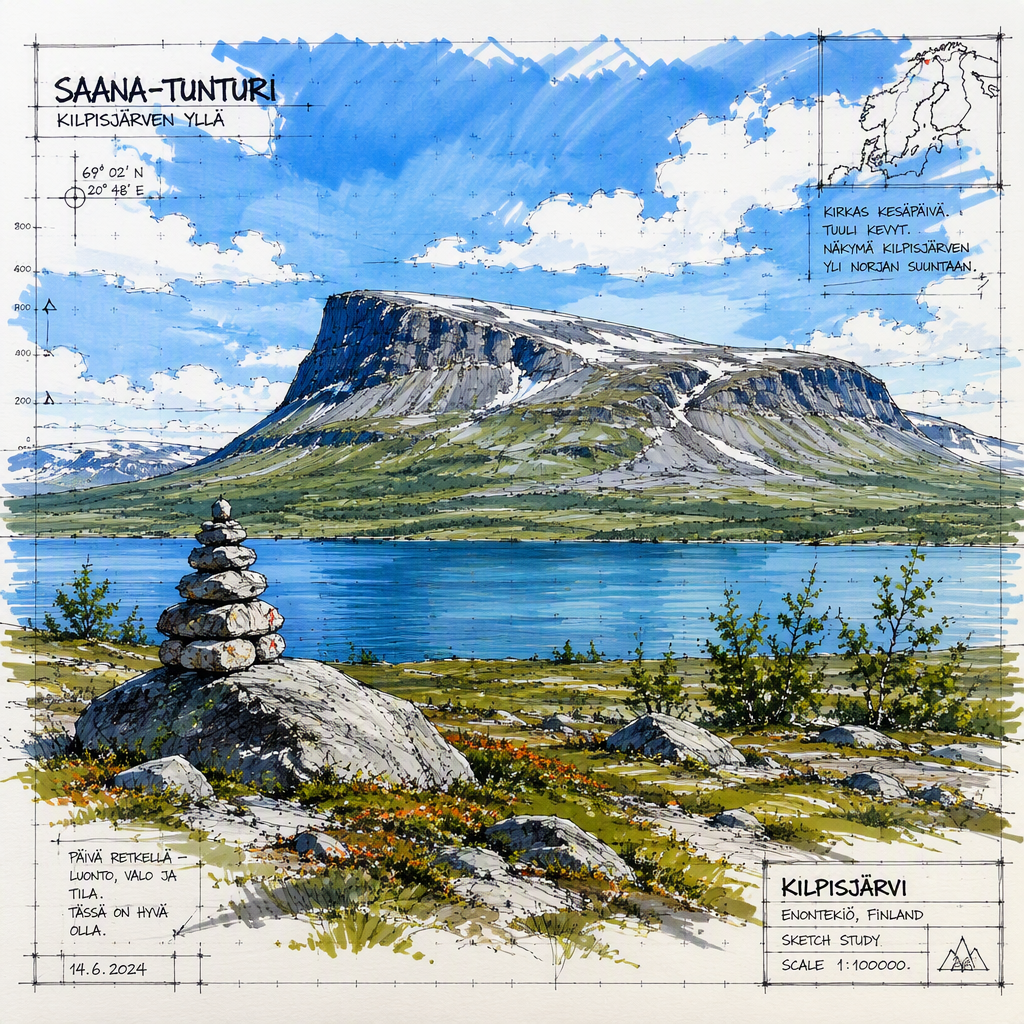 Saana-tunturi Kilpisjärven rannalla kesällä