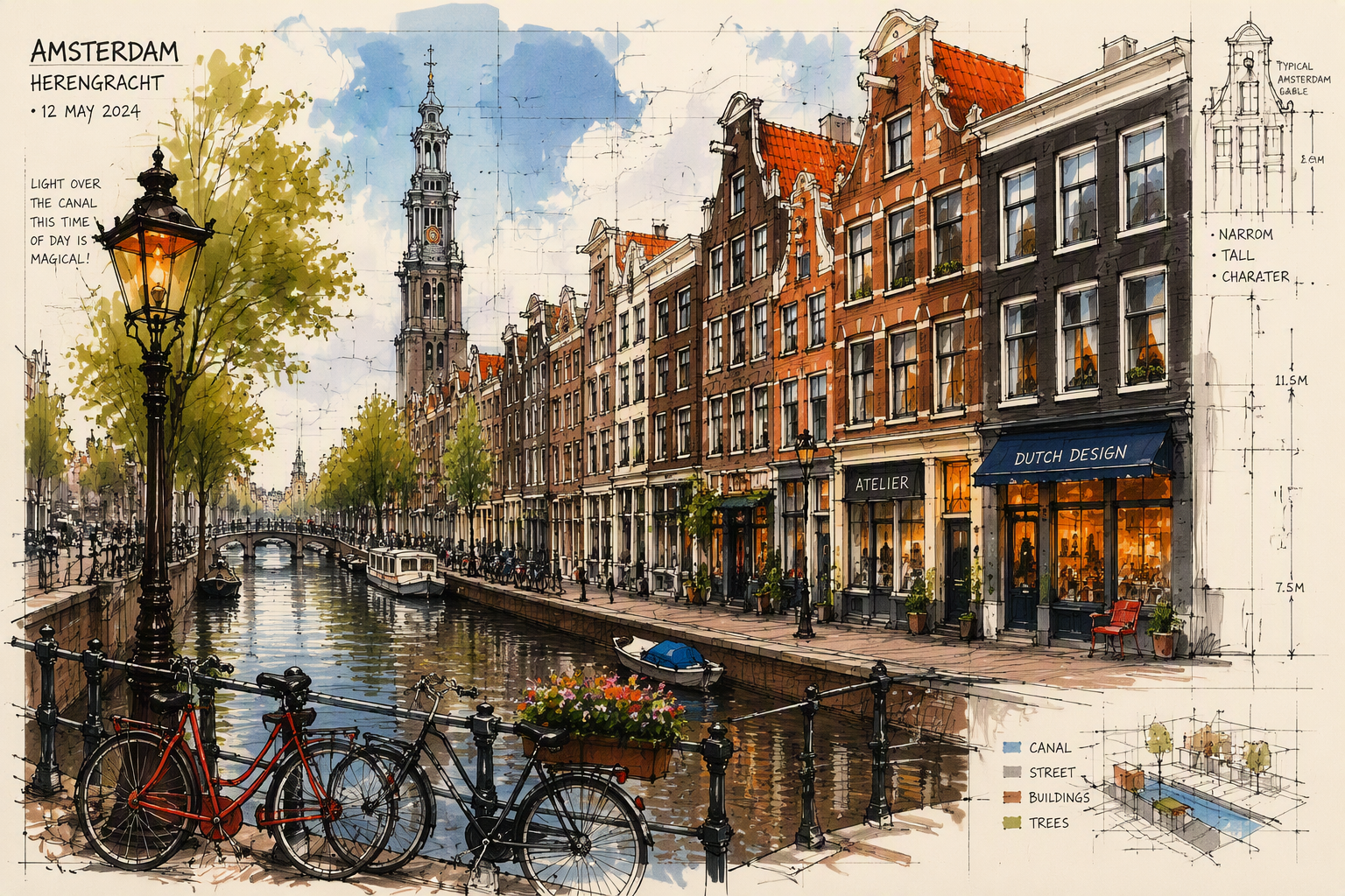 Kanavanranta ja historiallisia rakennuksia Amsterdamissa