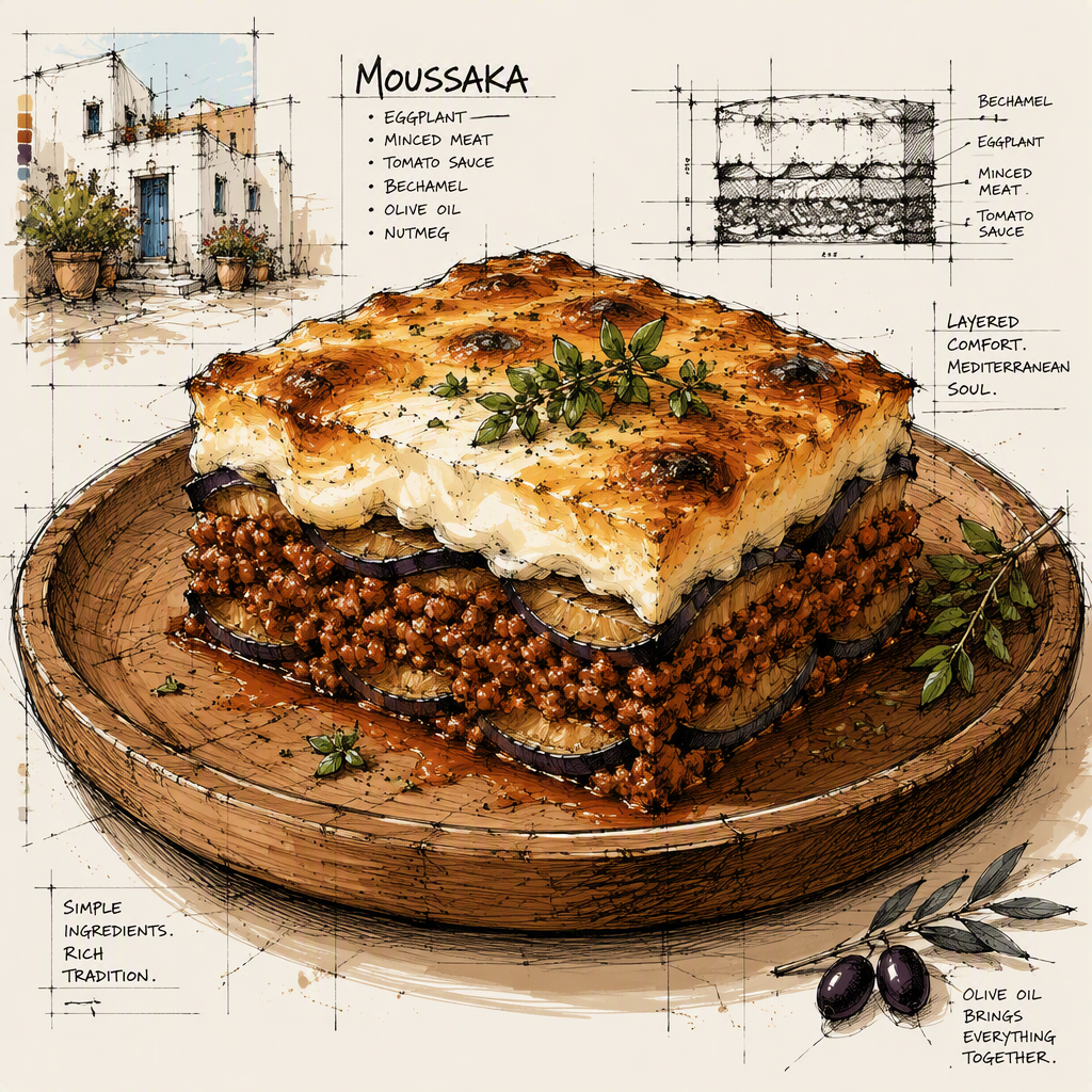 Lähikuva perinteisestä kreikkalaisesta moussakasta Lähikuva perinteisestä kreikkalaisesta moussakasta