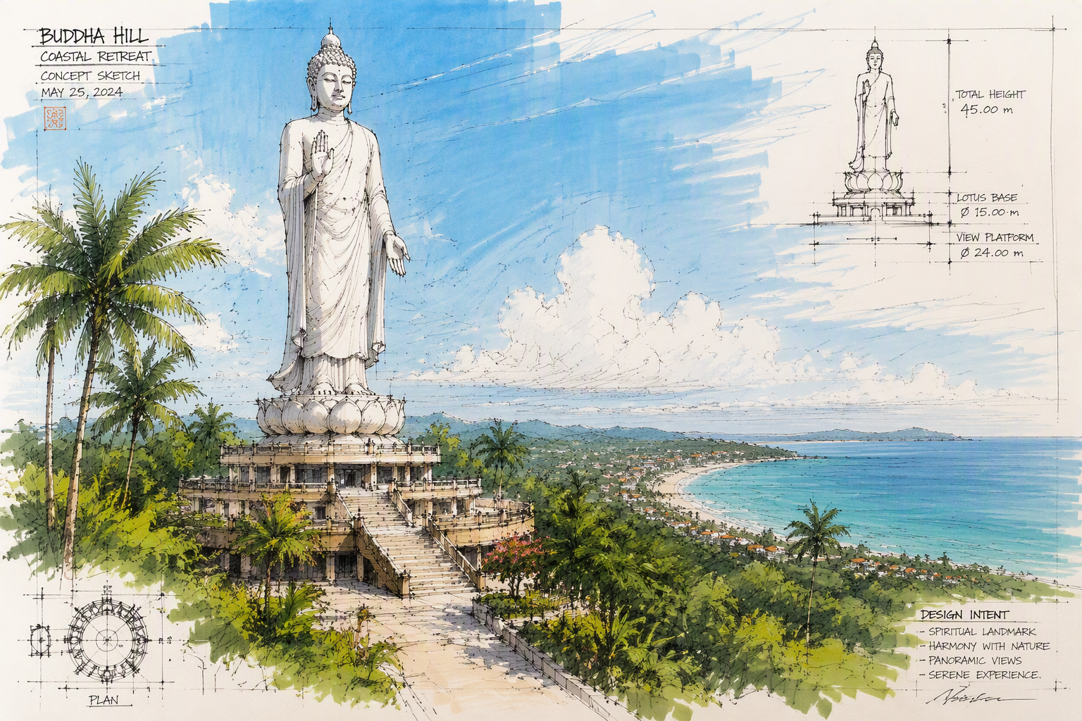 Big Buddha -patsas kukkulalla Phuketin yllä