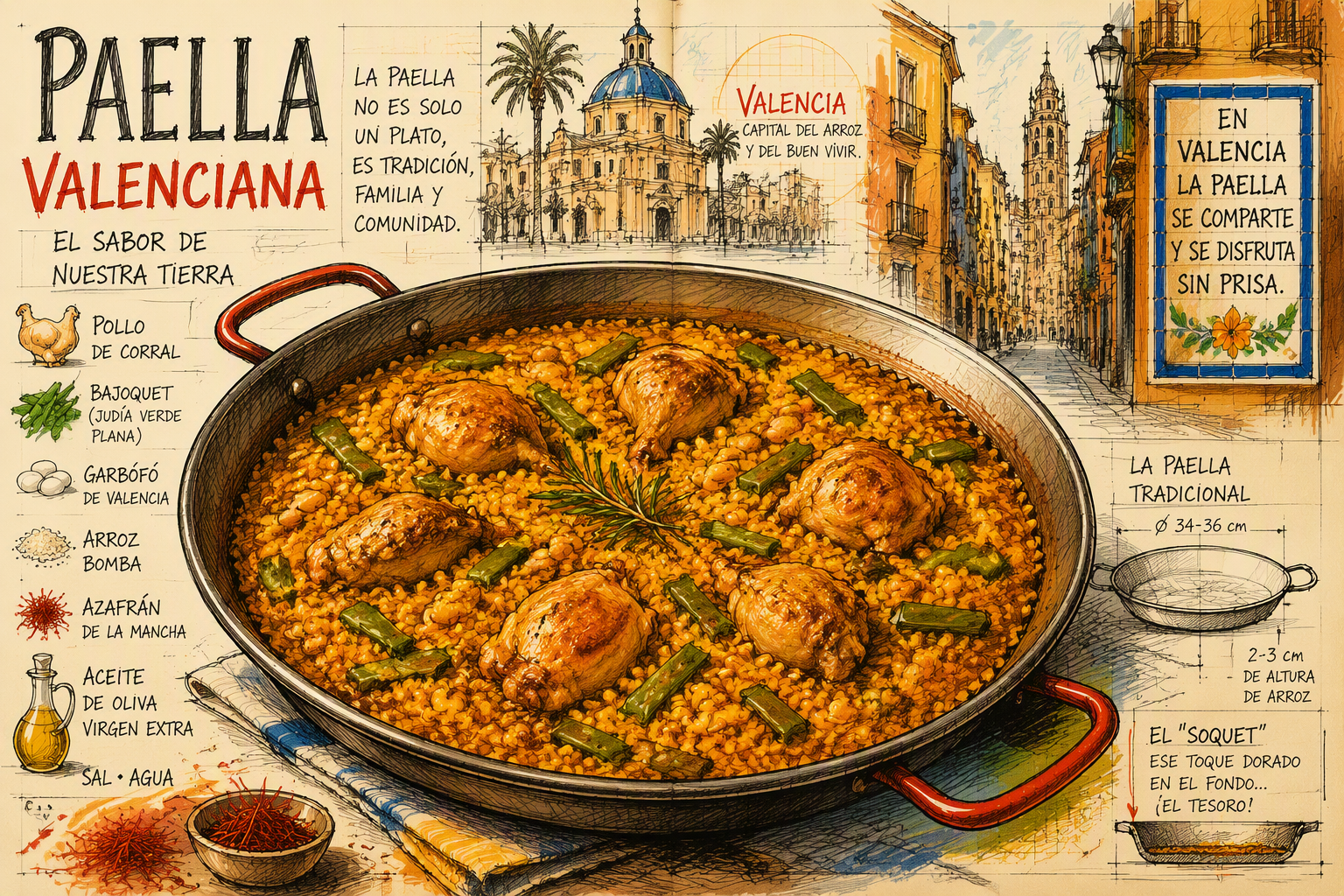 Perinteinen valencialainen paella suuressa pannussa Perinteinen valencialainen paella suuressa pannussa