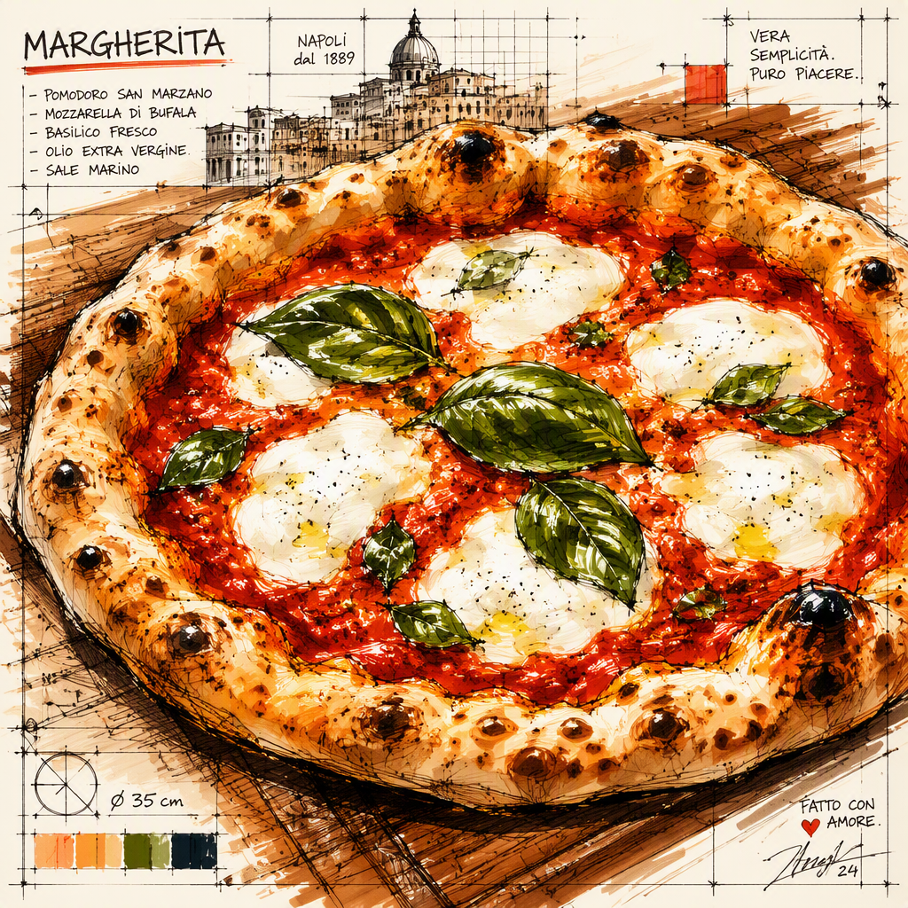 Perinteinen napolilainen pizza puupöydällä