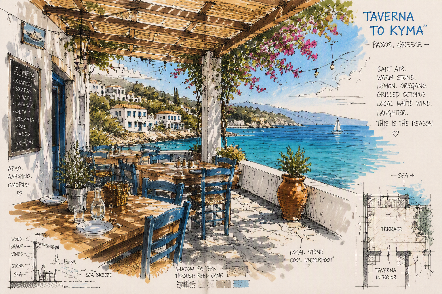 Perinteinen kreikkalainen taverna merinäköalalla Perinteinen kreikkalainen taverna merinäköalalla