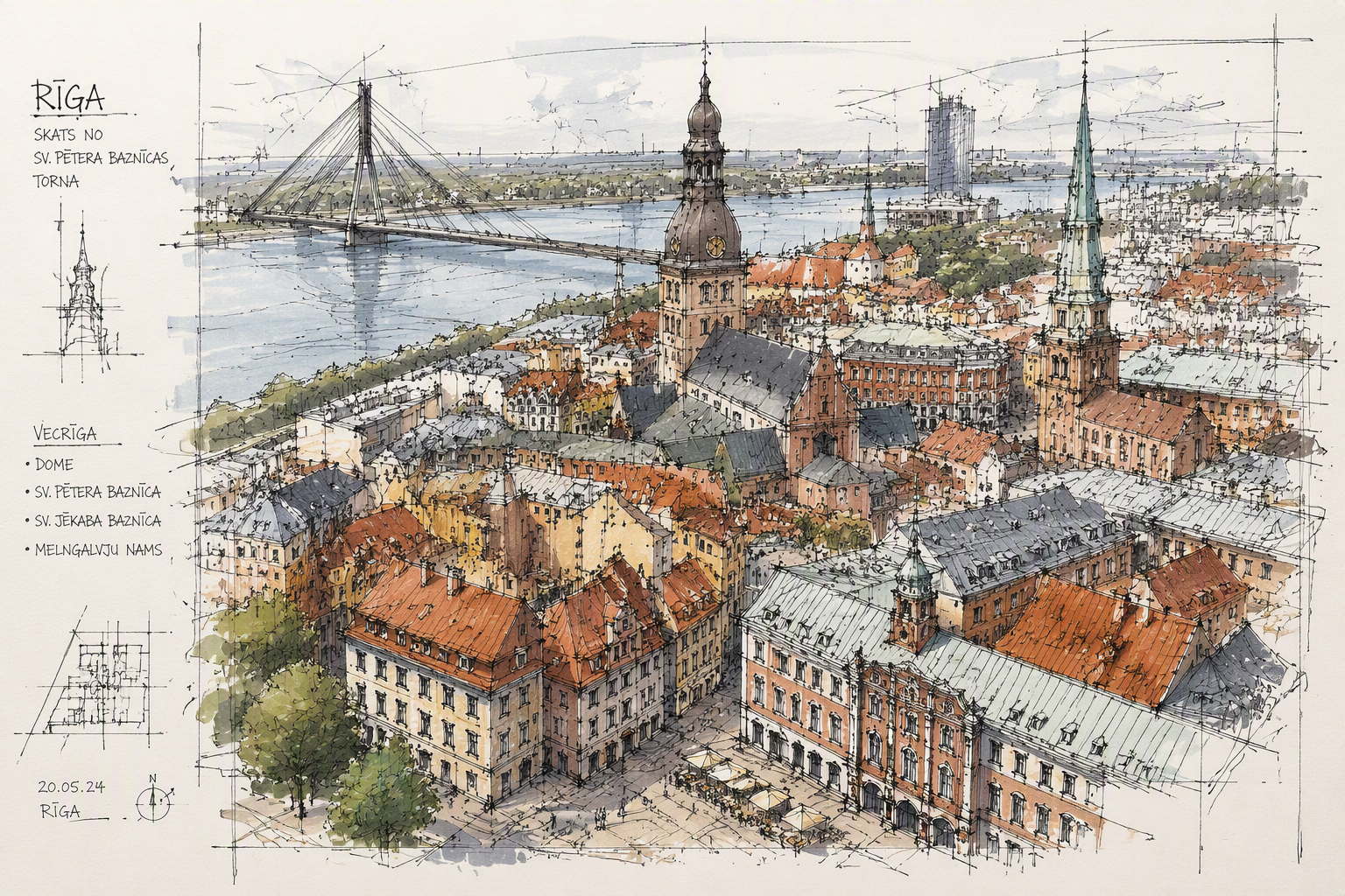 Riian historiallinen keskusta ylhäältä katsottuna