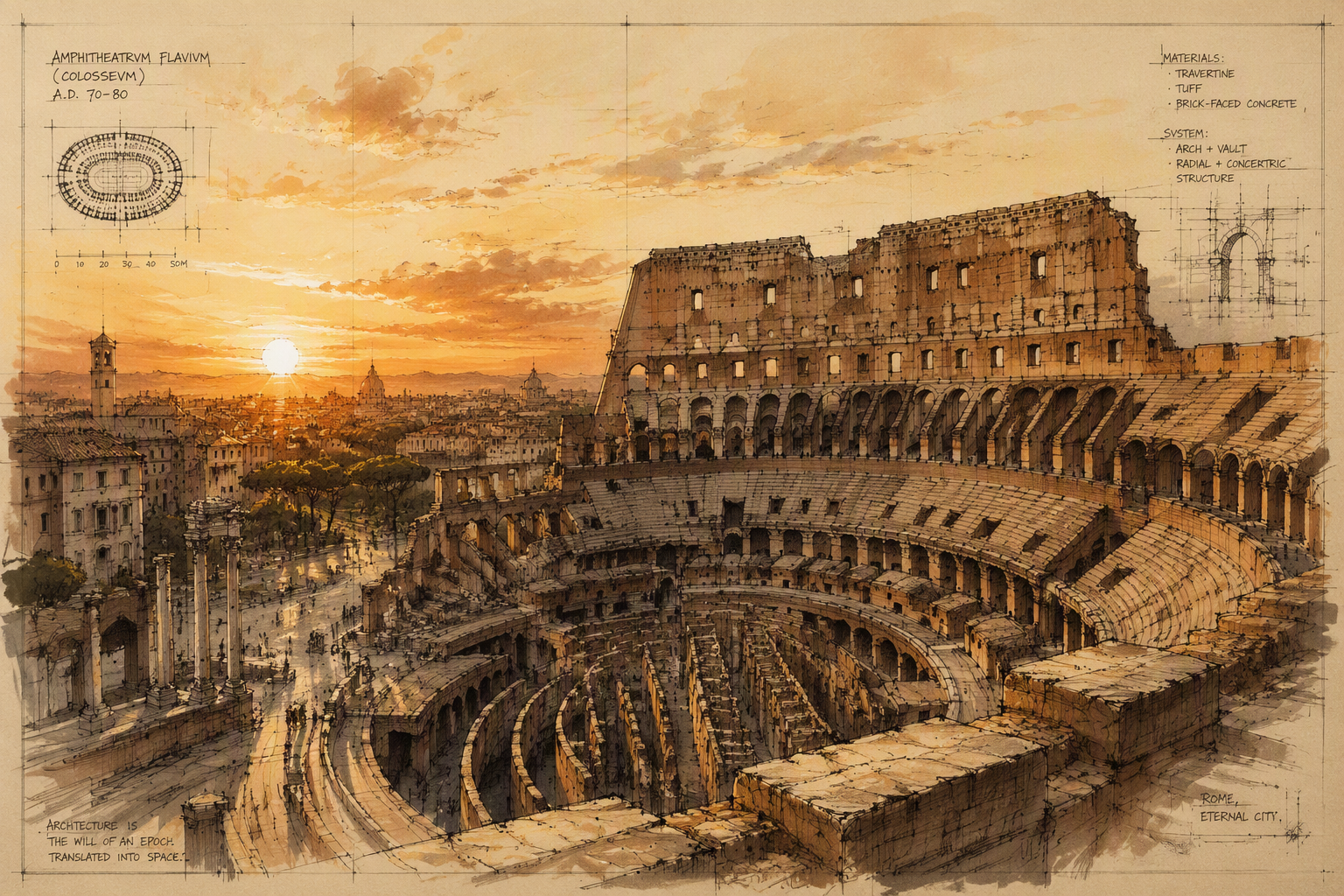 Rooman Colosseum auringonlaskun aikaan Rooman Colosseum auringonlaskun aikaan
