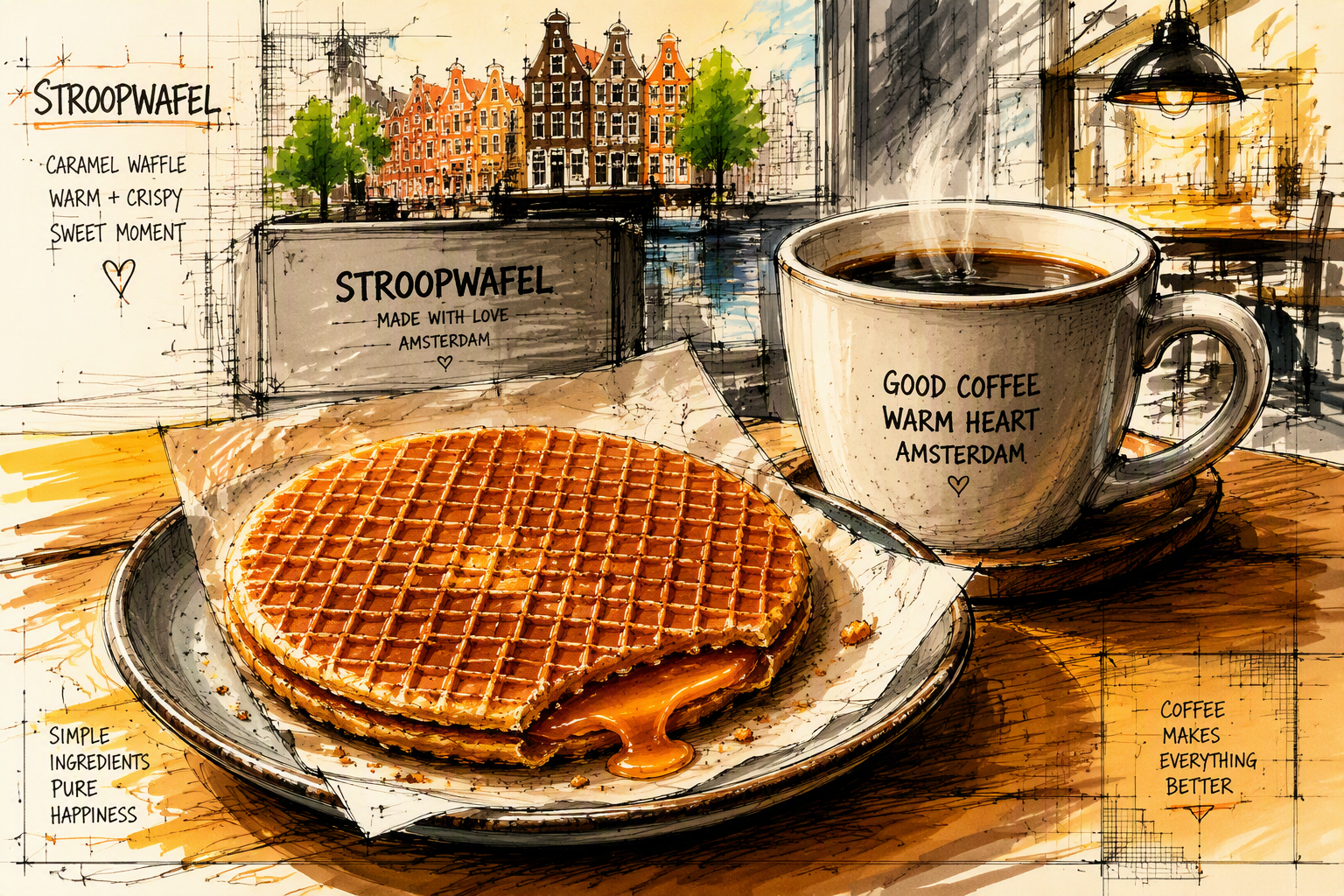 Hollantilainen stroopwafel ja kuppi kahvia