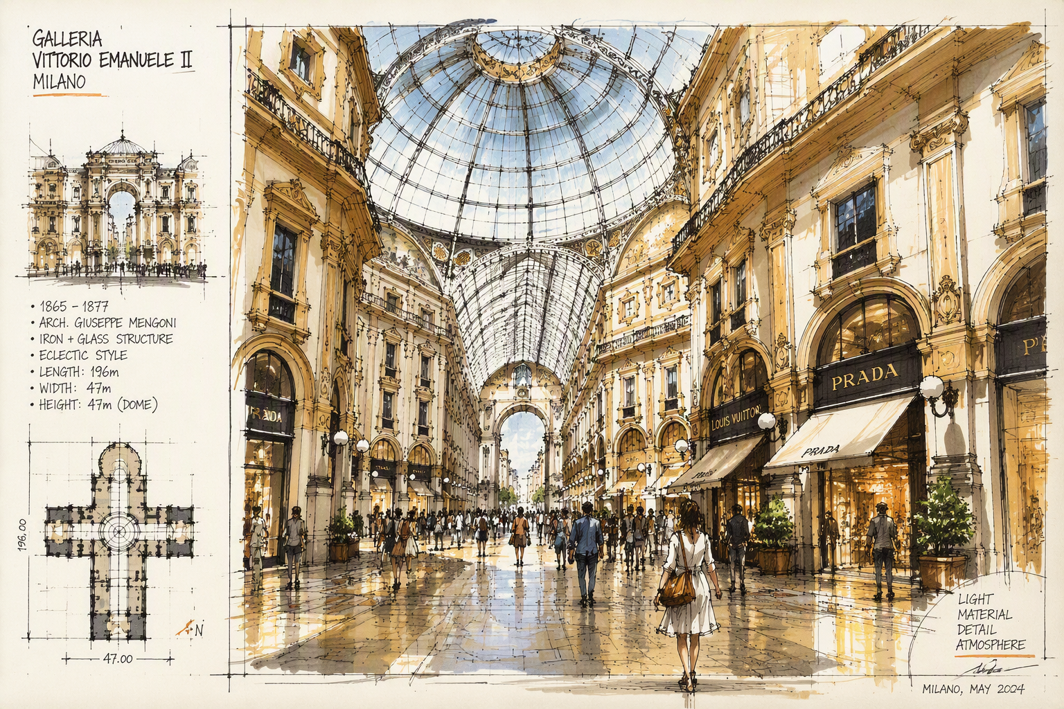 Historiallinen ostosgalleria lasikuvulla Napolissa
