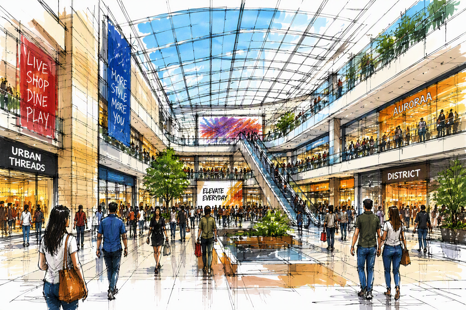 Moderni ostoskeskuksen sisätila Moderni ostoskeskuksen sisätila