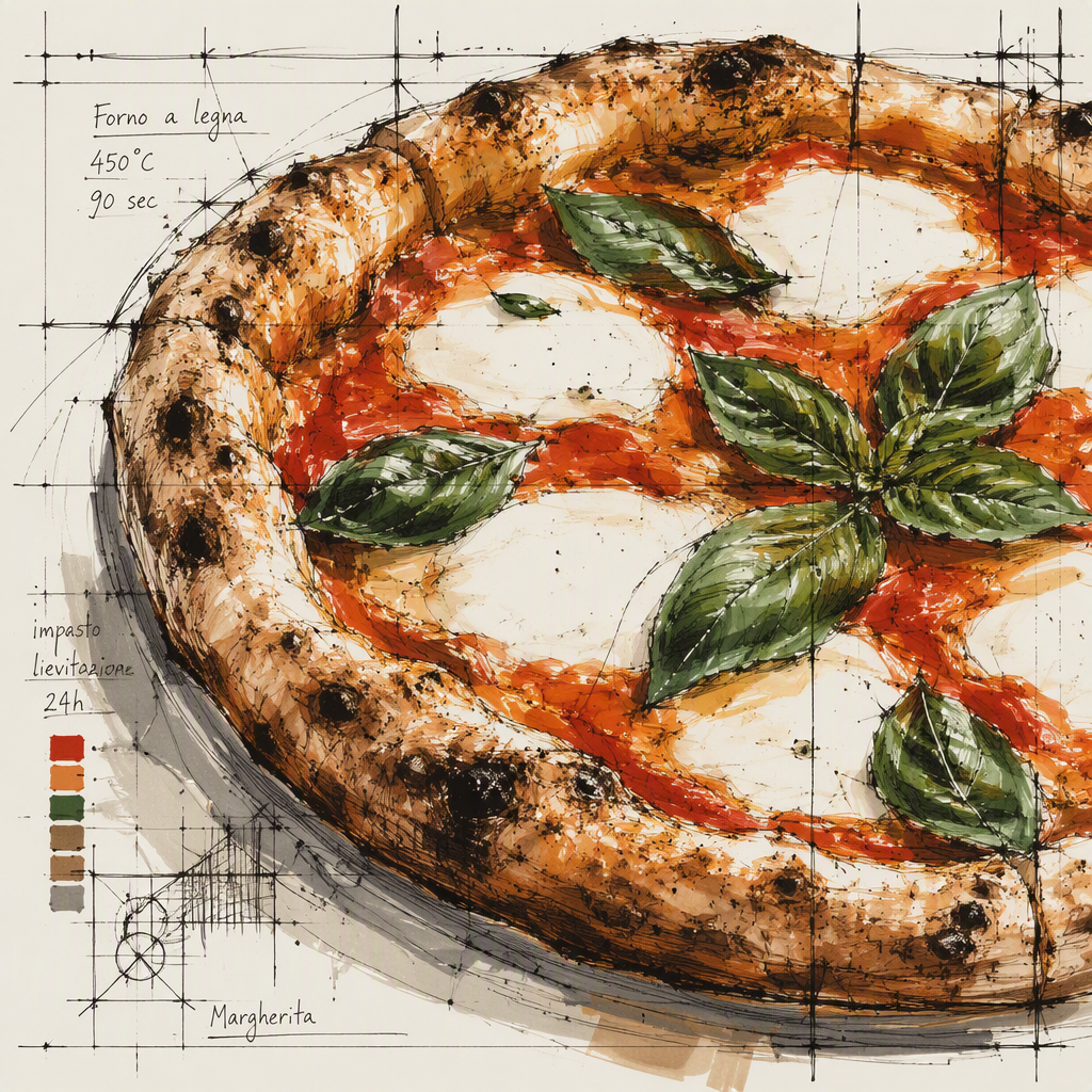 Perinteinen puu-uunipizza basilikanlehdillä ja mozzarellalla