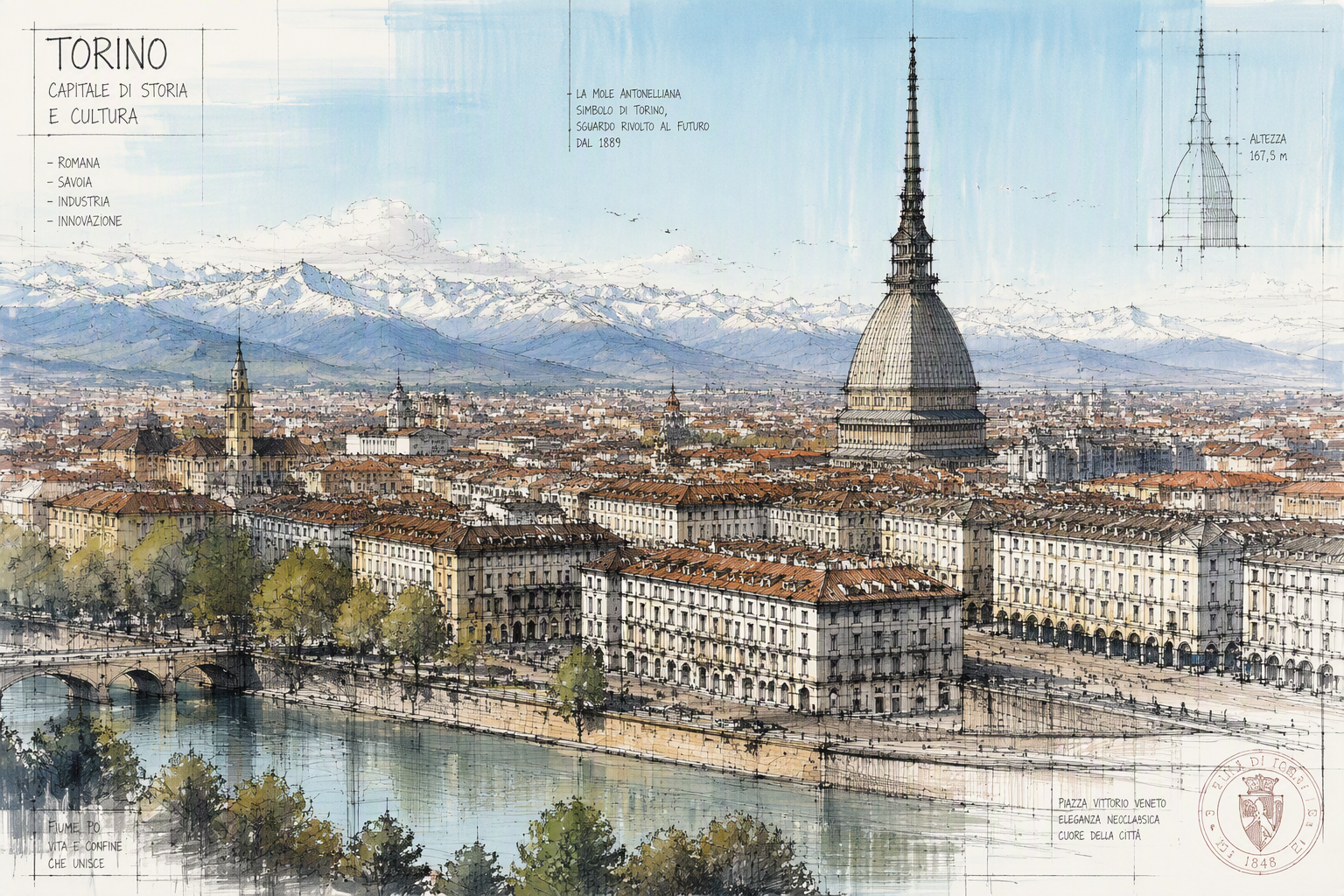 Torinon kaupunkinäkymä ja Mole Antonelliana