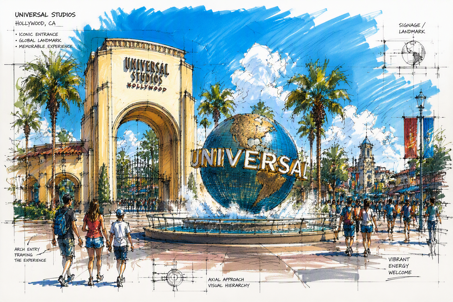 Universal Studiosin portti aurinkoisena päivänä