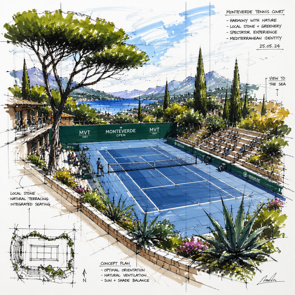 Tenniskenttä vehreässä ulkoympäristössä Tenniskenttä vehreässä ulkoympäristössä