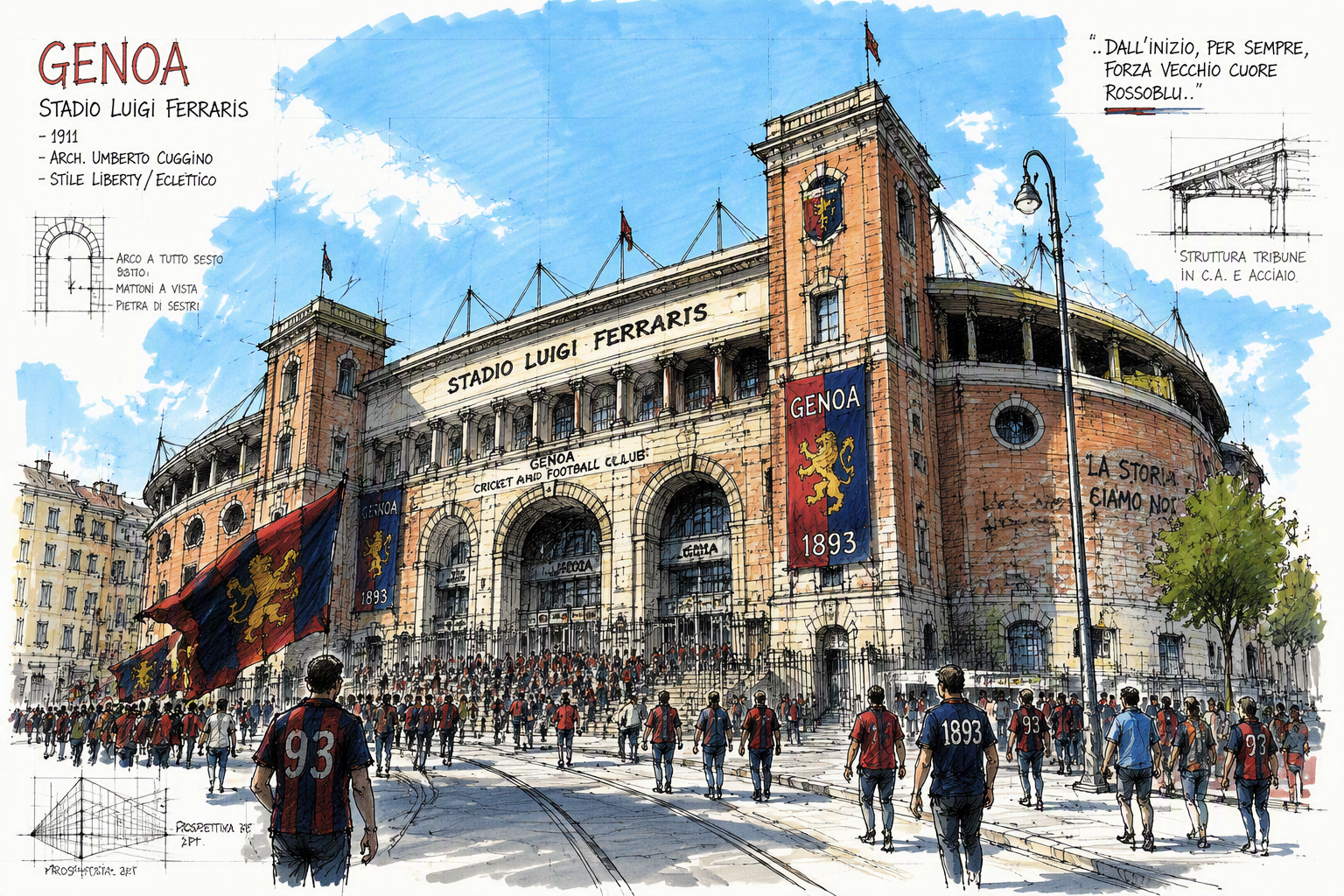 Historiallinen stadionin julkisivu aurinkoisena päivänä